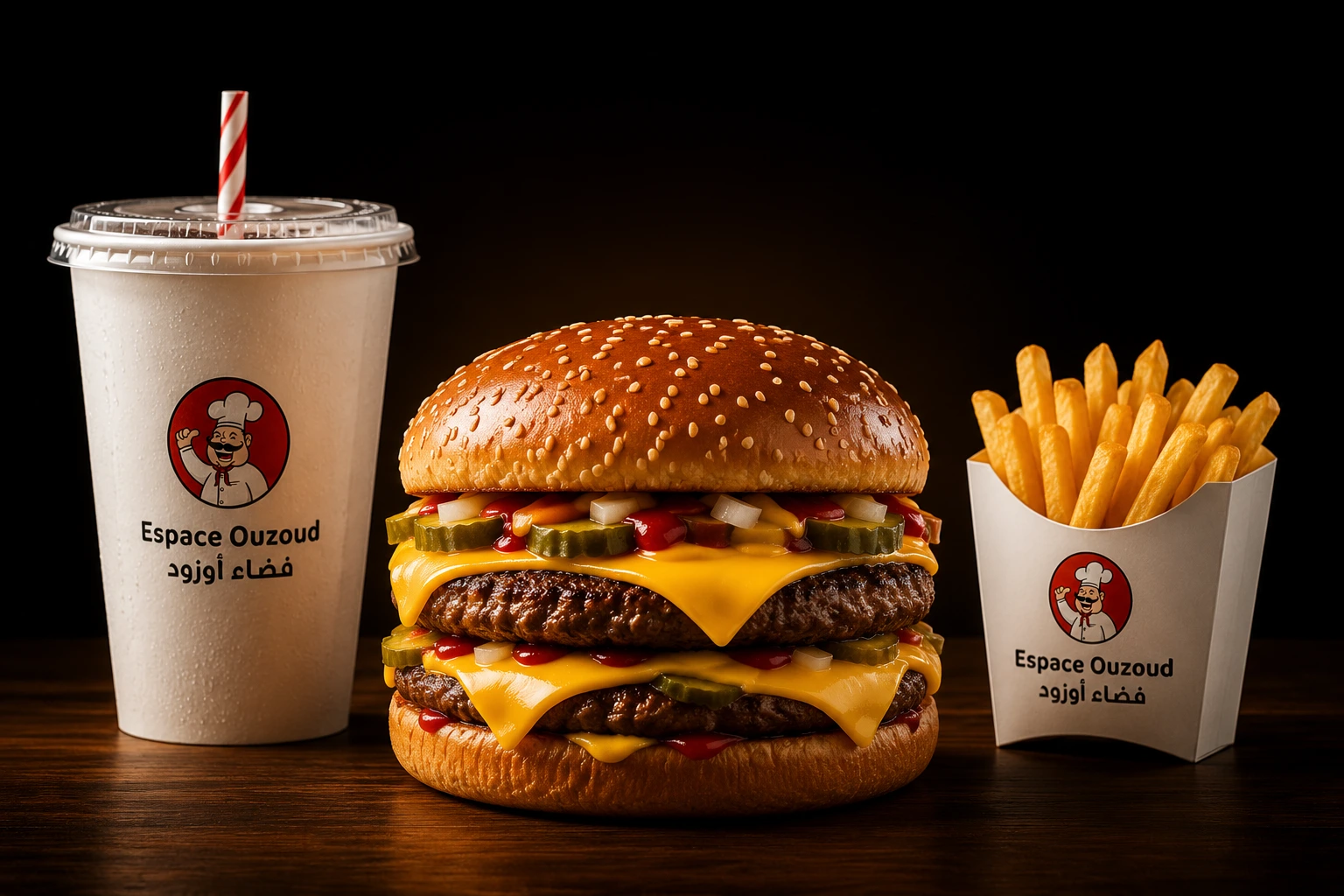 Menu double cheese avec frites et boisson Espace Ouzoud